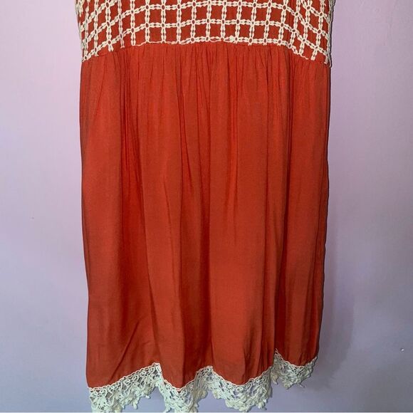 Entro Sundress M Orange Crochet Empire Mini Dress - Picture 3 of 11